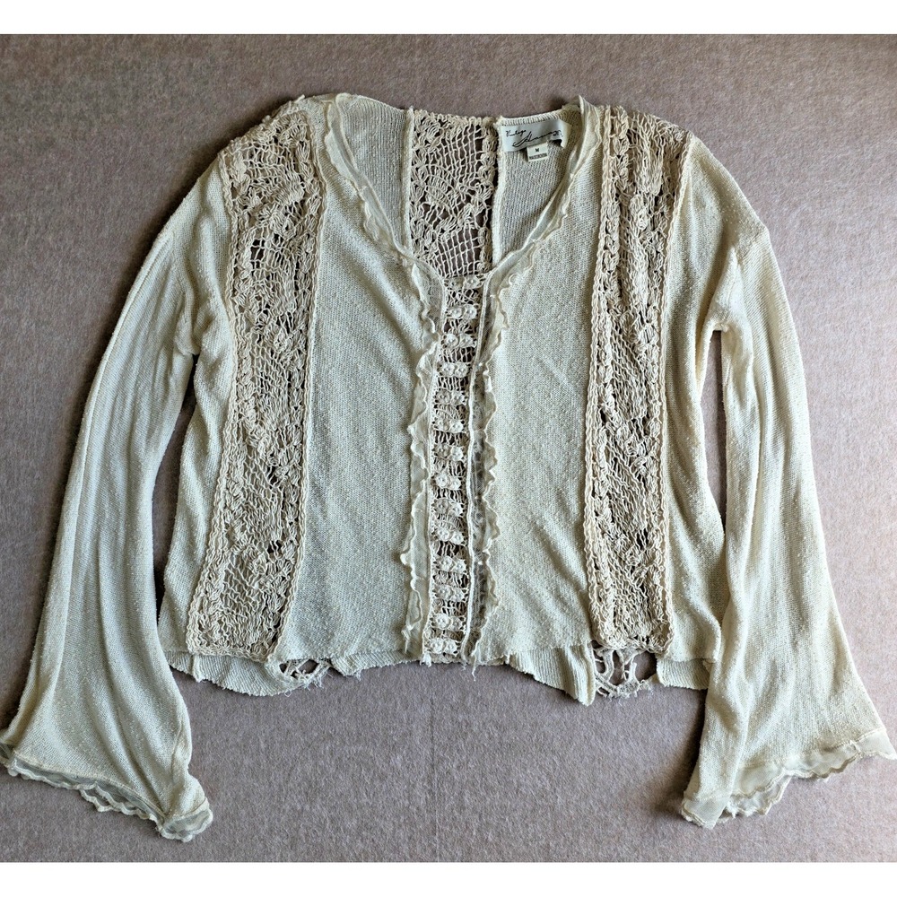 Lacey Bell Sleeve Top Sz M Boho Oversized Crochet Y2K Fairy Whimsigoth Blouse‎